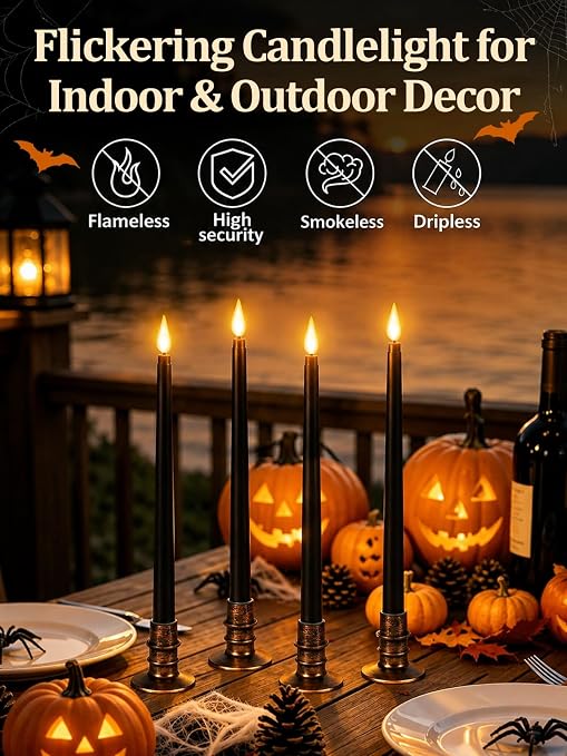 6-Pack Black LED Flameless Taper Candles with Remote
