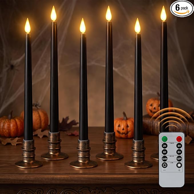 6-Pack Black LED Flameless Taper Candles with Remote