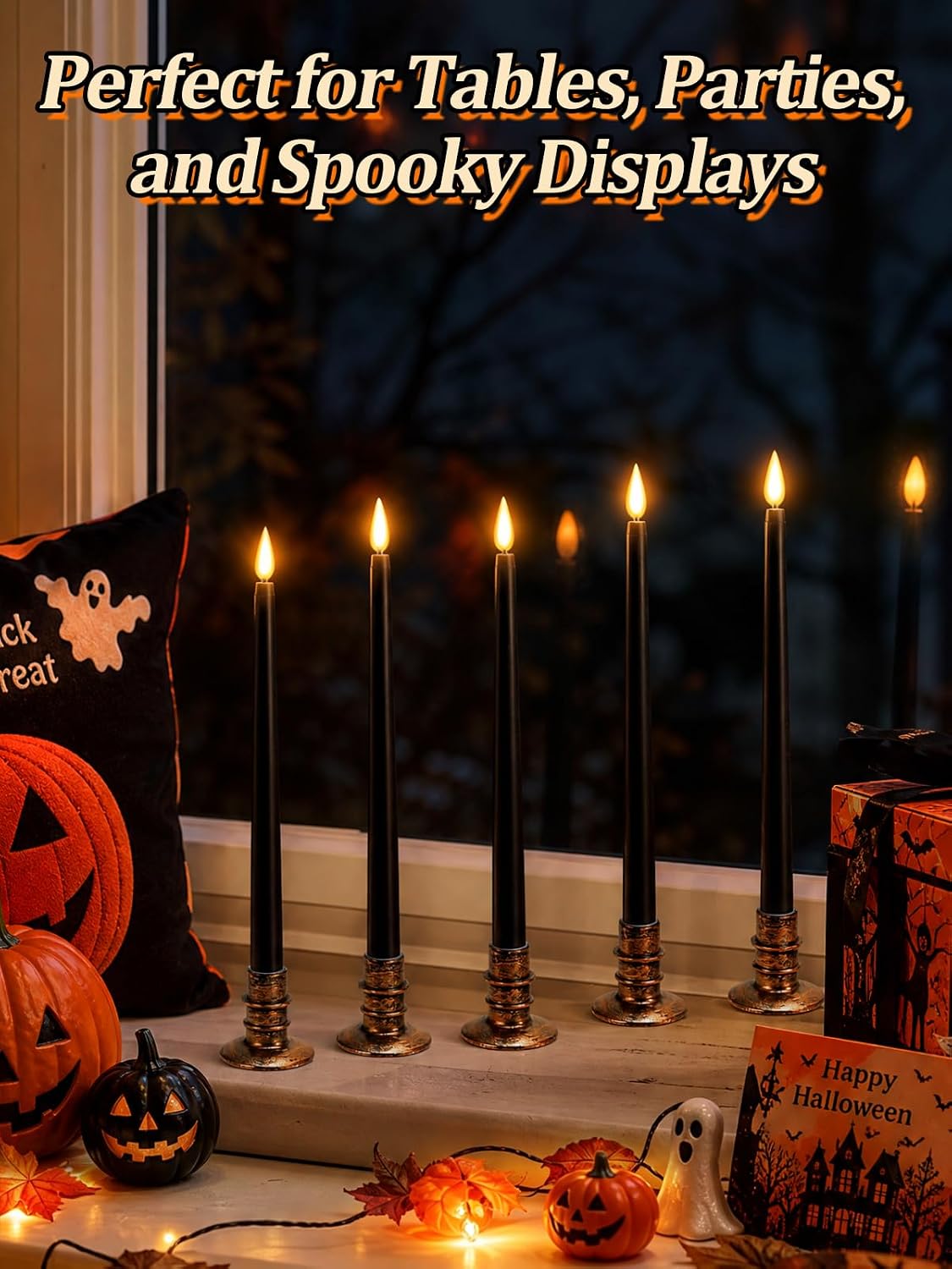 6-Pack Black LED Flameless Taper Candles with Remote
