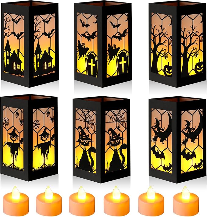 6-Pack Halloween LED Lanterns – Spooky Table Décor