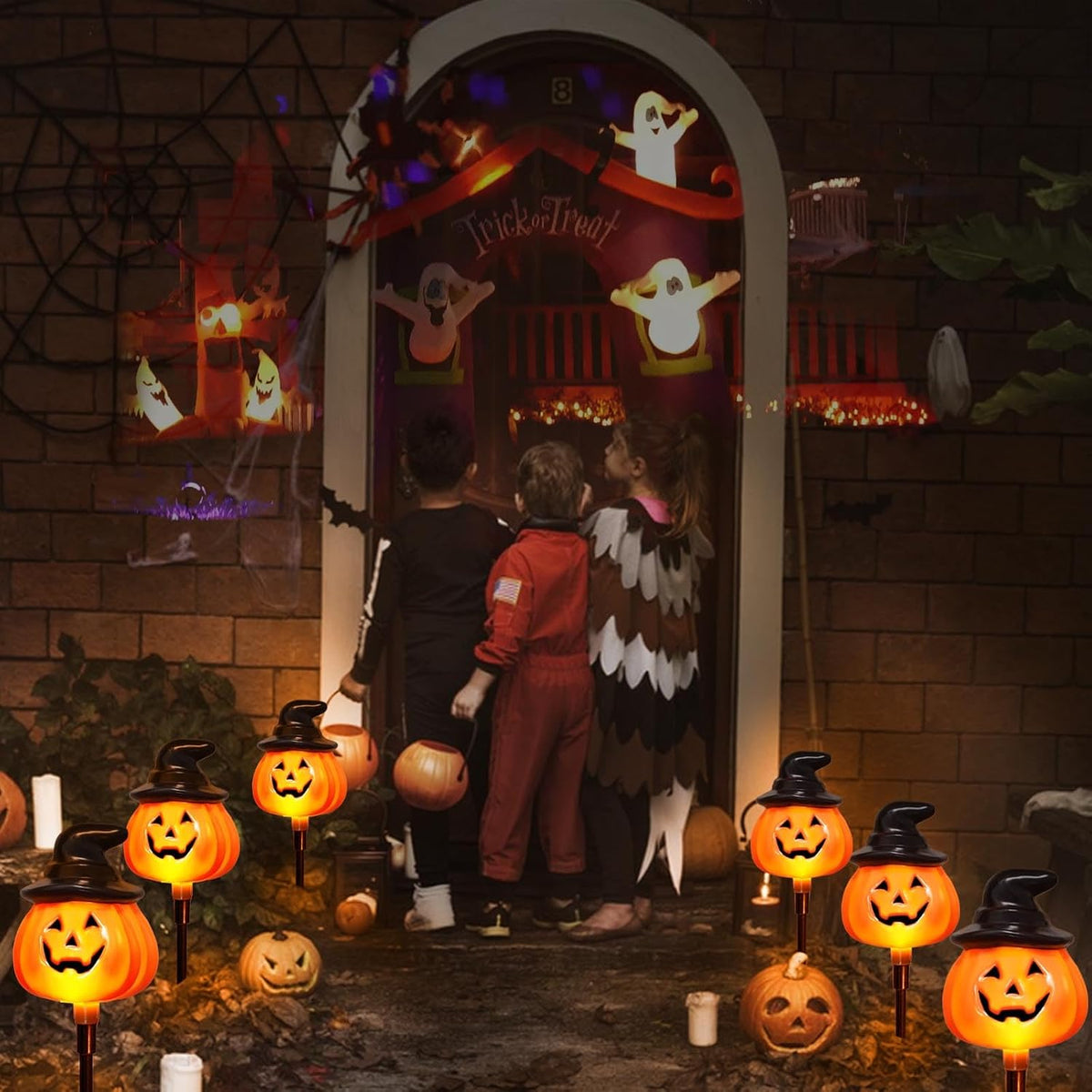 6-Pack Solar Jack-O'-Lantern Stake Lights – Halloween Pathway & Garden Decorations